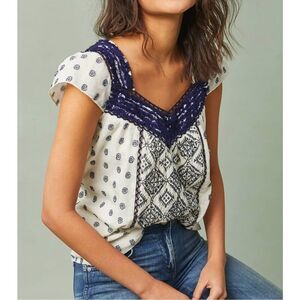 Anthropologie Maeve Palm Springs Embroidered Fringed Bohemian Tunic Top XS